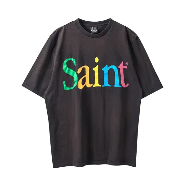 Saint Laurent Saint Rainbow Logo Black T-Shirt - 1