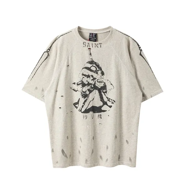 Saint Laurent x Evangelion Saint T-Shirt Beige Distressed Graphic T-Shirt - 1