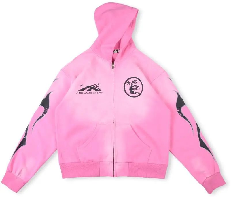 Hellstar Flame Sleeve Zip-Up Hoodie Pink - 1