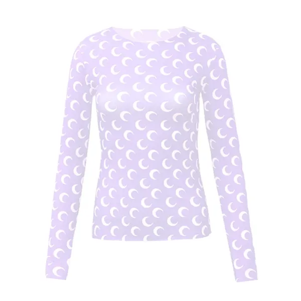 Moon Pattern Long Sleeve Base-Layer Top in Lavender - 1