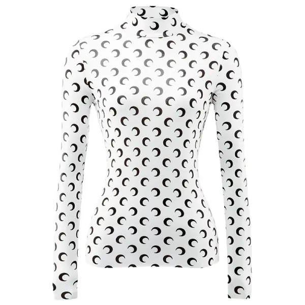 Chanel CC Logo Print Turtleneck Top White - 1