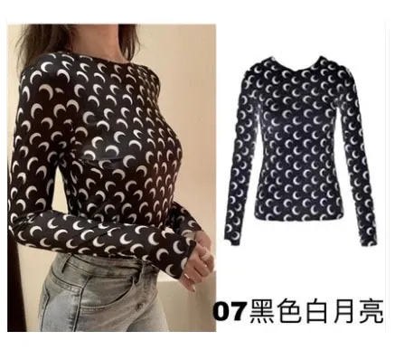 Celine Moon Print Long-Sleeve Base-Layer Top in Cream and Green - 6