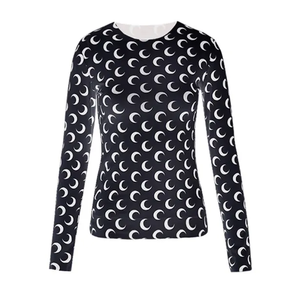 Moon Pattern Long Sleeve Base-Layer Top Black/White - 1
