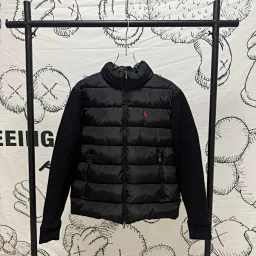 thumbnail for Patchwork sleeves, stand-collar, horizontal quilted lightweight cotton jacket, American style light luxury business casual