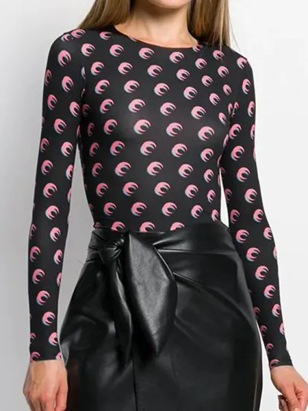 Celine Moon Print Long-Sleeve Base-Layer Top in Cream and Green - 3