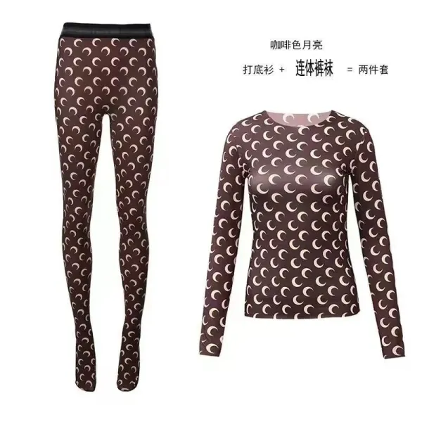 Moon Pattern Coffee Brown Base Layer Set - 1