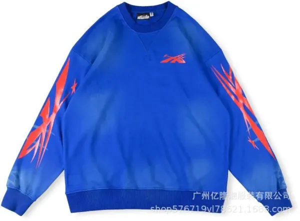 Hellstar X Reebok Inspired Graphic Oversized Sweatshirt Blue - 1