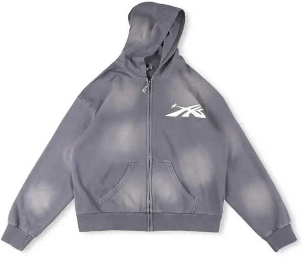 X-Large XL Logo Washed Gray Zip-Up Hoodie - 1