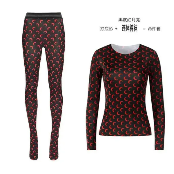 Design Moon Phase Print Base-Layer Set Black with Red - 1
