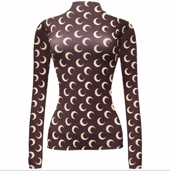 Moon Pattern High-Neck Long-Sleeve Base-Layer Top - 1