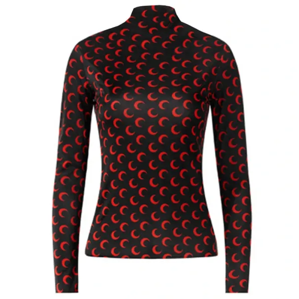 Design Crescent Moon Print High-Neck Long Sleeve Base-Layer Top - 1