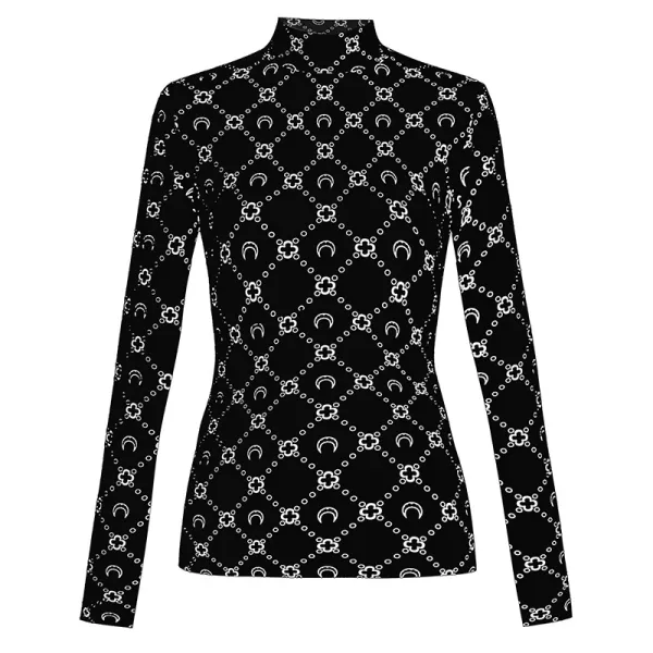 Gucci GG Marmont Print Long-Sleeve Turtleneck Top Black - 1