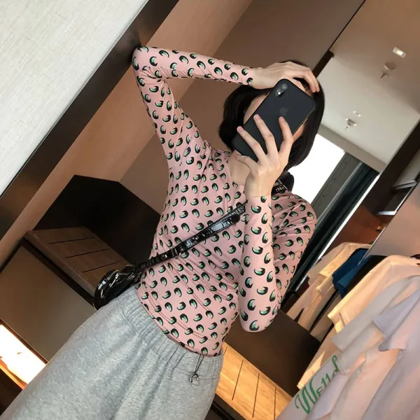 Celine Moon Print Long-Sleeve Base-Layer Top in Cream and Green - 7