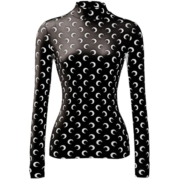 Celine Moon Print Sheer Turtleneck Top Black - 1