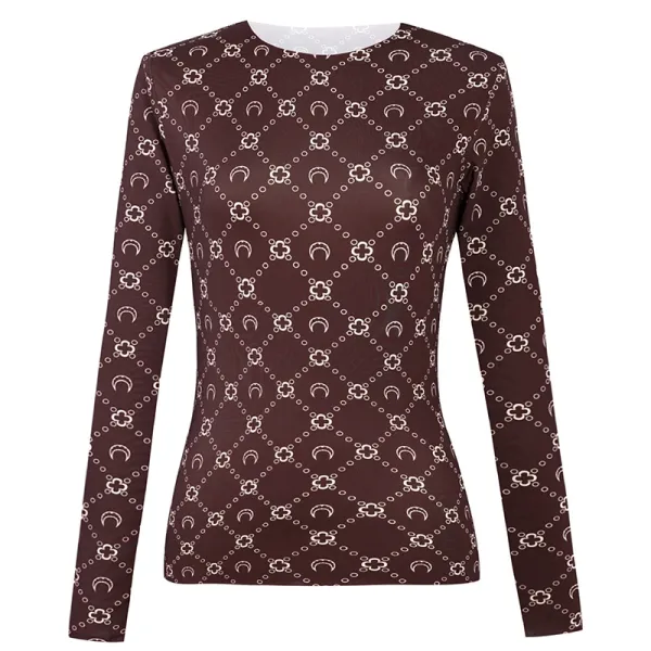 Gucci Monogram Print Brown Long-Sleeve Top - 1