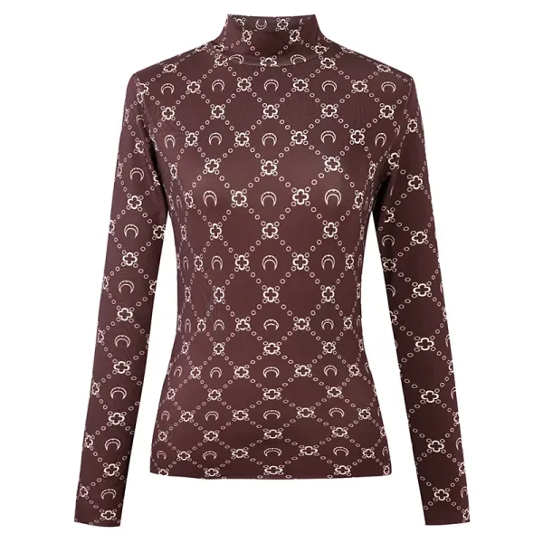 Gucci GG Marmont Print Mock Neck Long Sleeve Top Burgundy - 1
