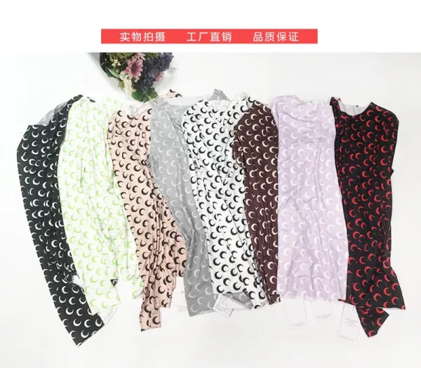 Moon Pattern Long Sleeve Base-Layer Top Black/White - 3