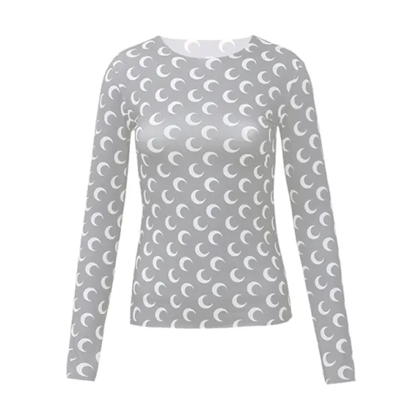 Moon Pattern Long Sleeve Base-Layer Top Gray - 1