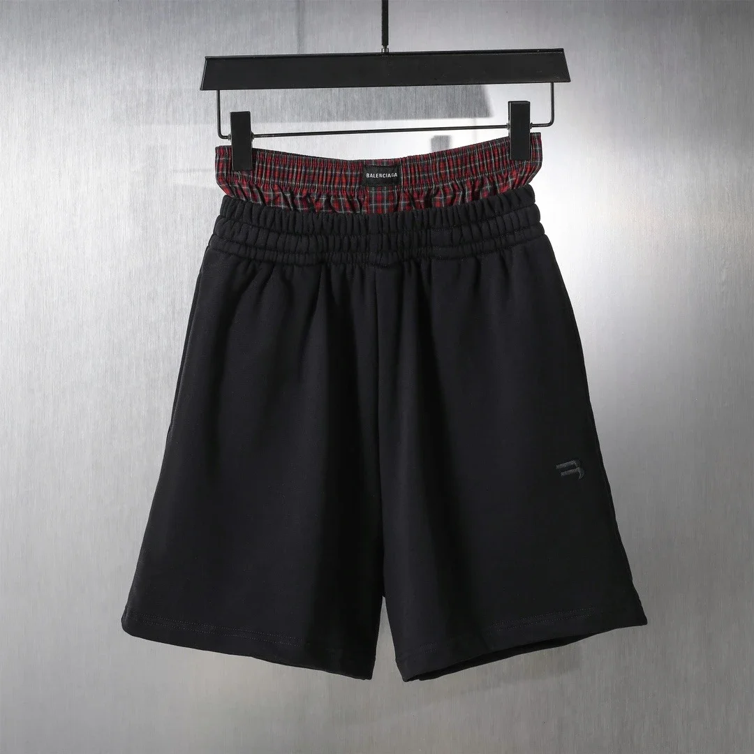 Balenciaga Double-Waistband Plaid-Paneled Sweatpants