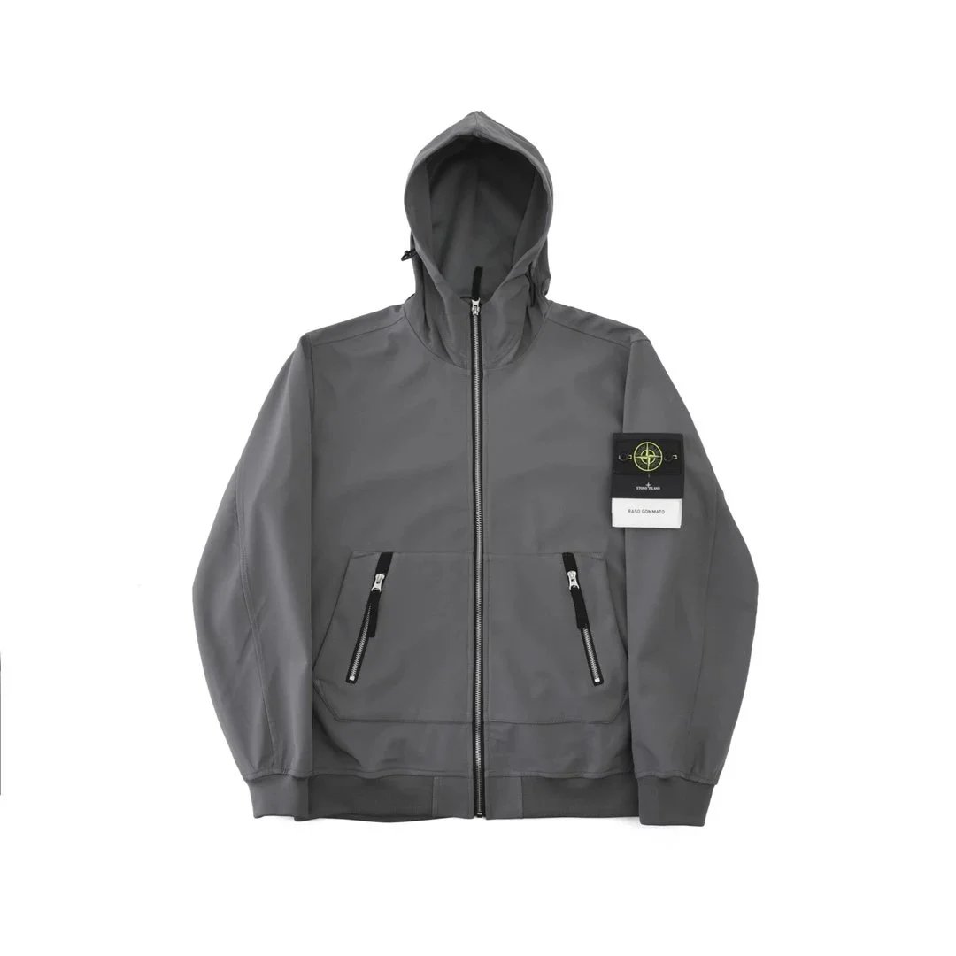 Stone soft shell outdoor functional wind logo windproof hooded zipper jacket loose fit jacket