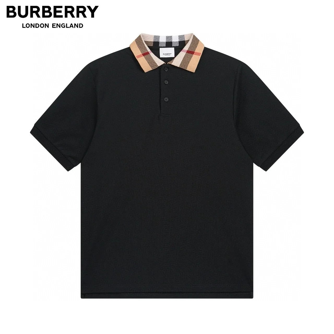 #Burberry Classic Check Contrast Short Sleeve Polo Shirt (Top Version, Official Quality) - 1:1 Perfect Replica. Made with Burberry Custom 250g Cotton Pique Fabric, Comfortable, Breathable, and Non-Deforming. All Accessories Are Original.