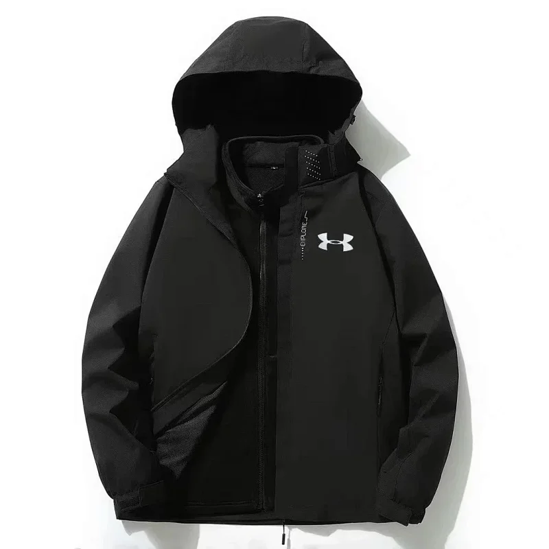 Nike Jackets Hooded zip-up windbreaker — Black two-piece set (with fleece-lined inner layer)