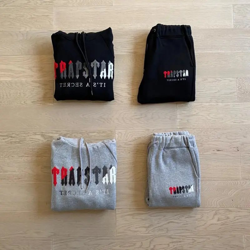 Trapstar Black and Grey Hoodie and Sweatpants Set