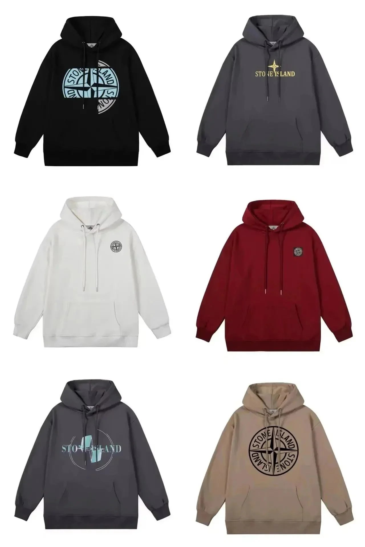 Stone Island Hoodies in Black, Grey, White, Red, Dark Grey, and Beige