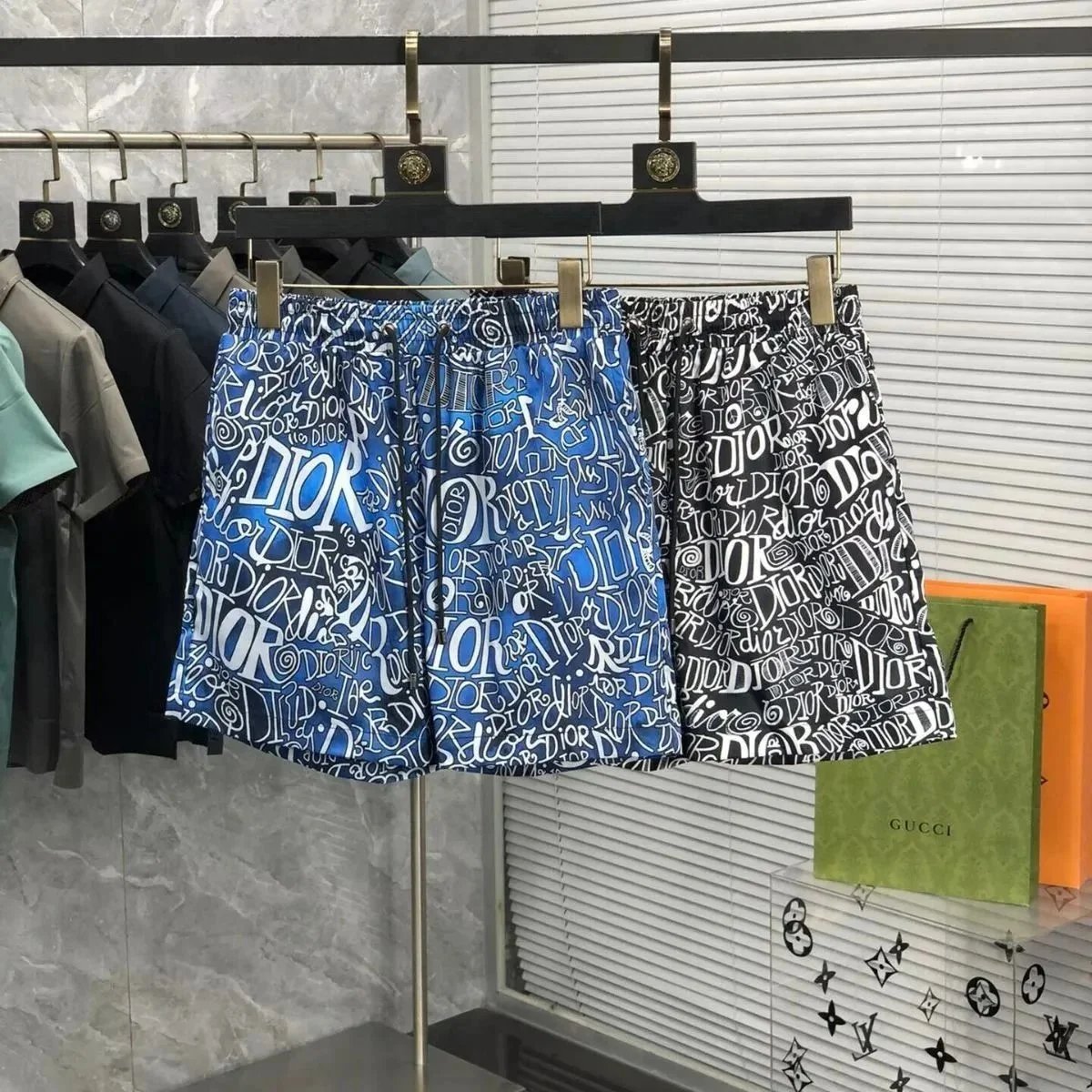 Dior Blue and Black Patterned Shorts