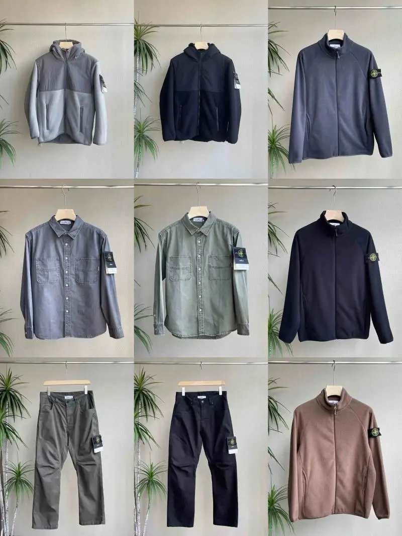 Stone Island Black Zip-Up Jacket and Green Cargo Pants Set