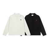 Ami Paris Heart Logo Ribbed Knit Polo Shirt [2 styles]