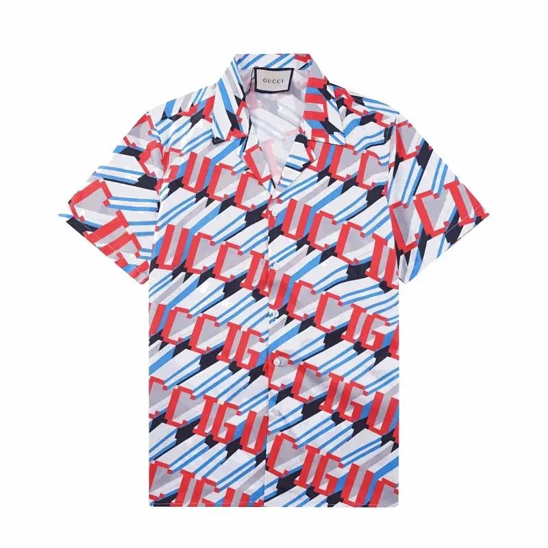Gucci Red and Blue Short Sleeve Shirt