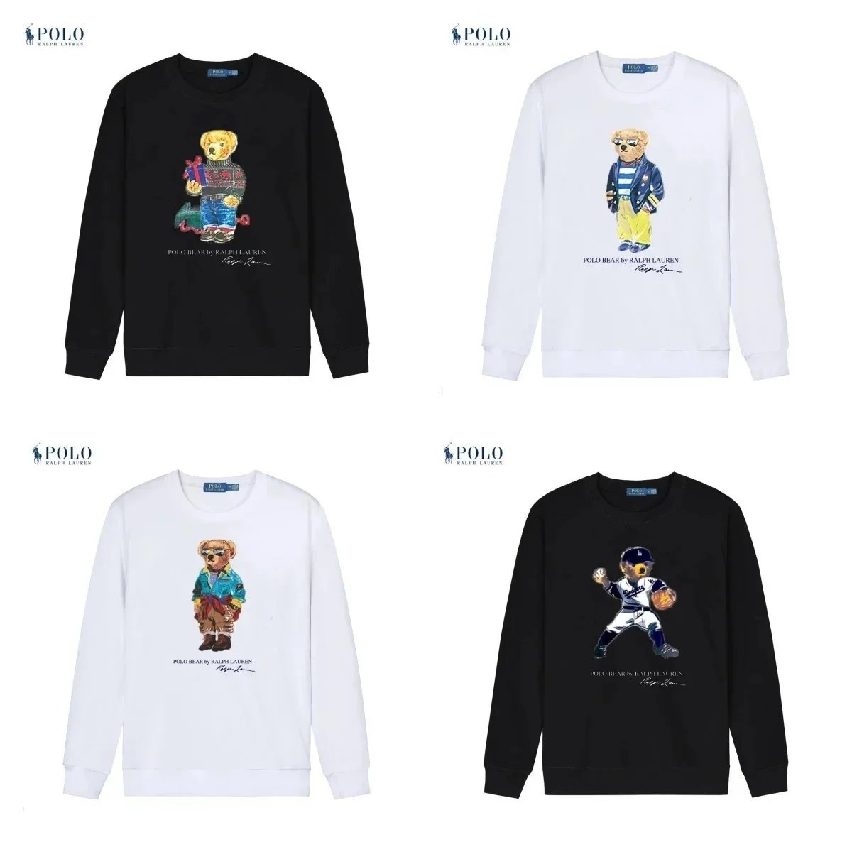 Ralph Lauren Black and White Polo Bear Sweatshirts