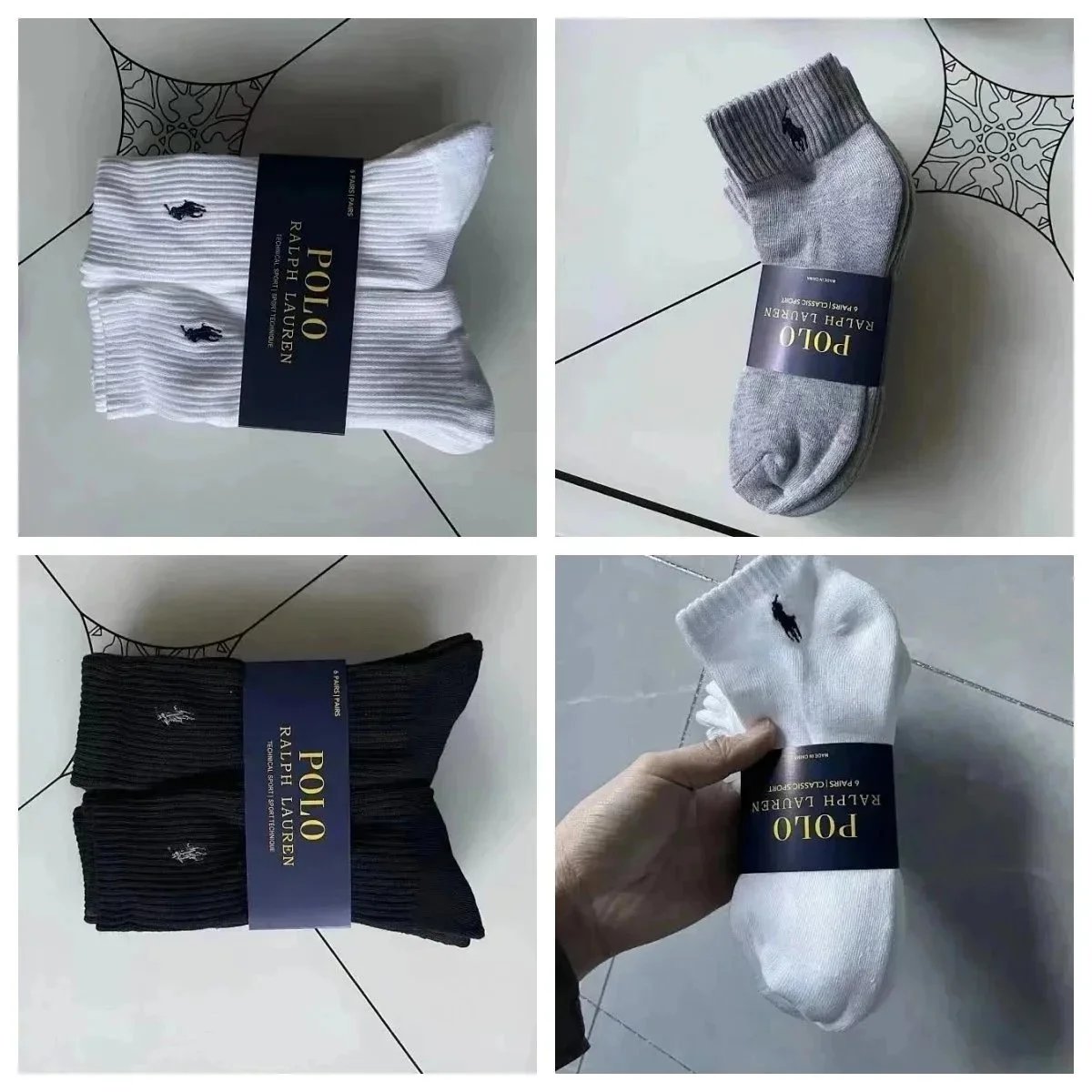 Ralph Lauren White Grey Black Socks 6 Pairs Pack