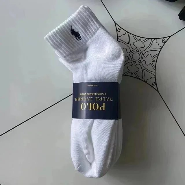 SIX PAIRS White Mid-Calf Socks [Terry-Loafed Sole] SKU image