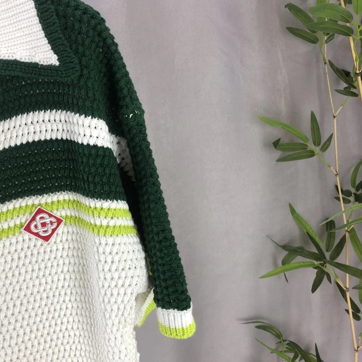 Casablanca Green and White Crochet Knit Polo and Shorts Set product photo 3
