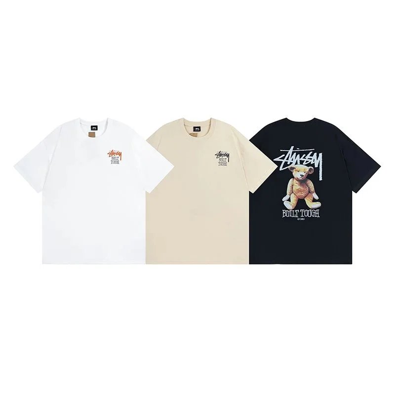 Stusey letter logo teddy bear pattern printed short sleeved T-shirt for both men and women