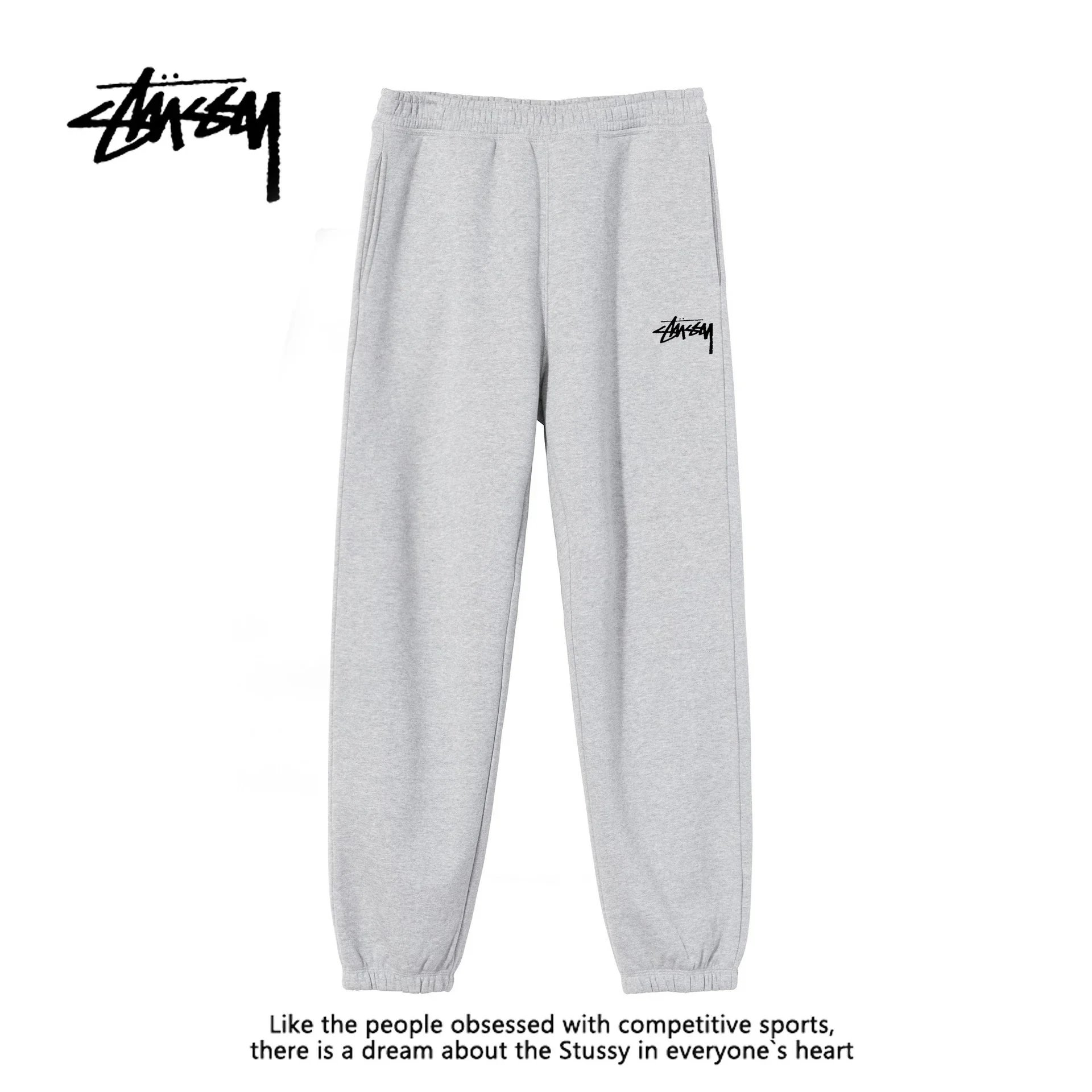 （灰色小标长裤）