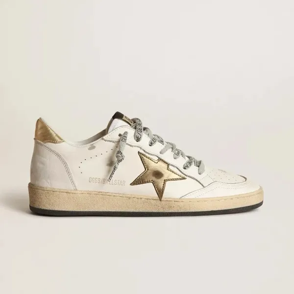 Golden Goose Ball Star Distressed White and Brown Sneakers - 7