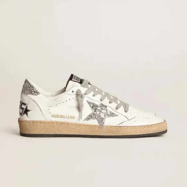 Golden Goose Ball Star Distressed White and Brown Sneakers - 3