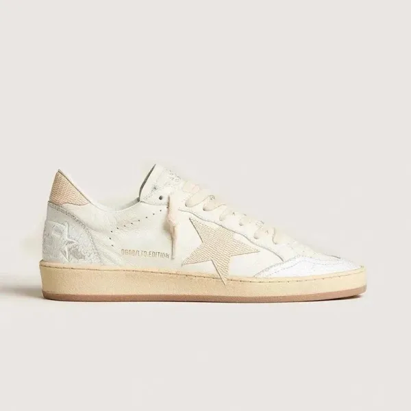 Golden Goose Ball Star Distressed White and Brown Sneakers - 4