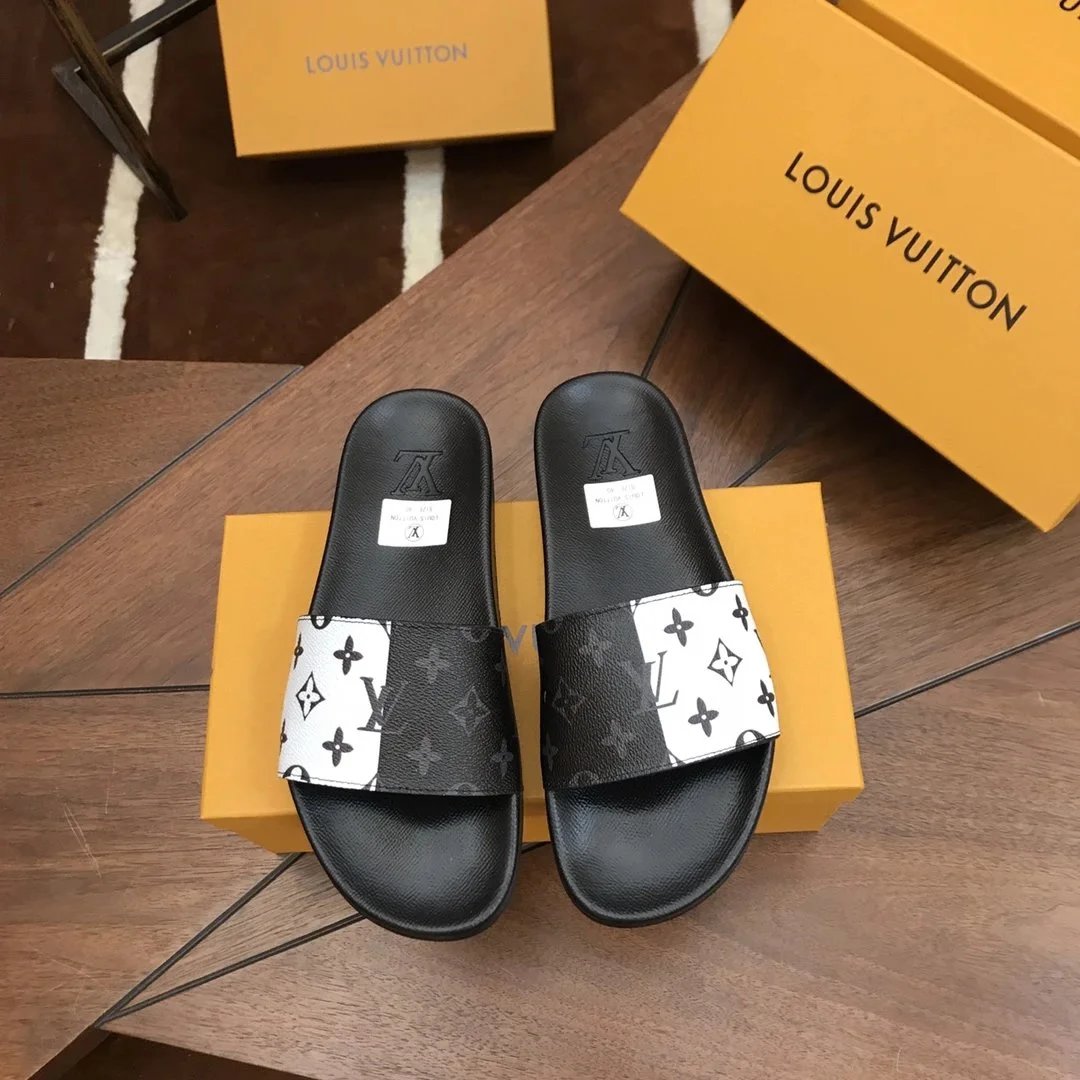 Louis Vuitton Monogram Slide Sandals Black and White Slippers