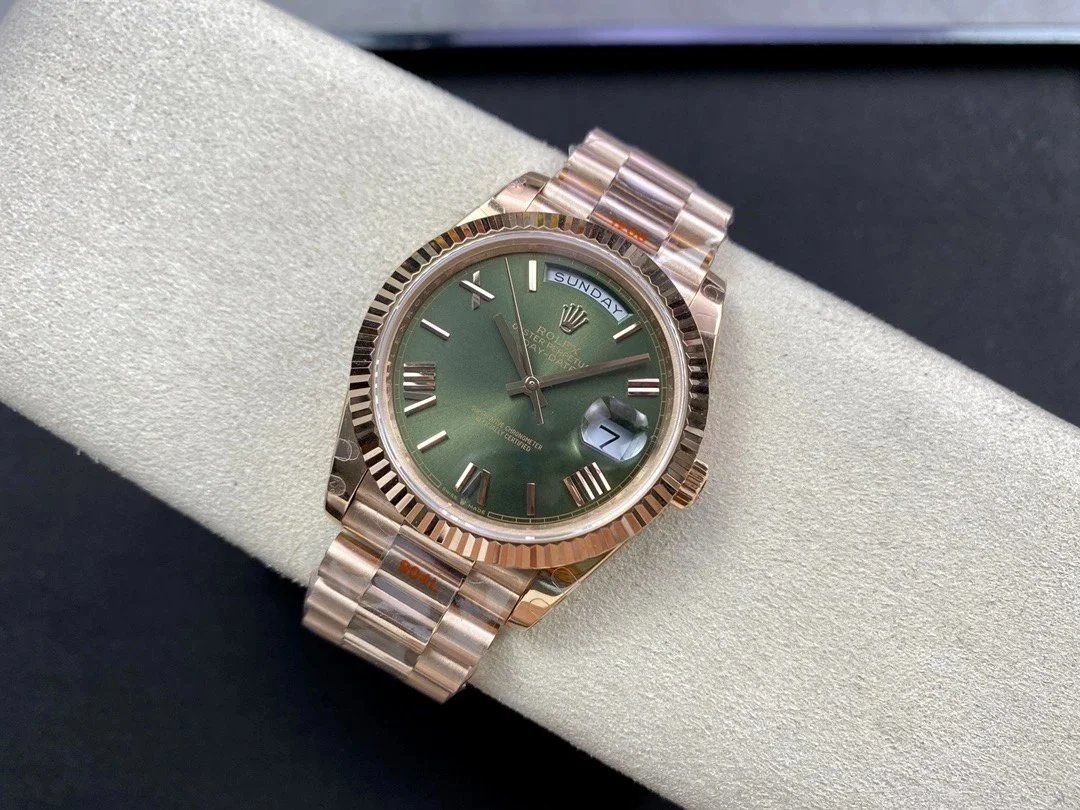 Rolex Day-Date 40 Olive Green Dial Rose Gold Watch Watches