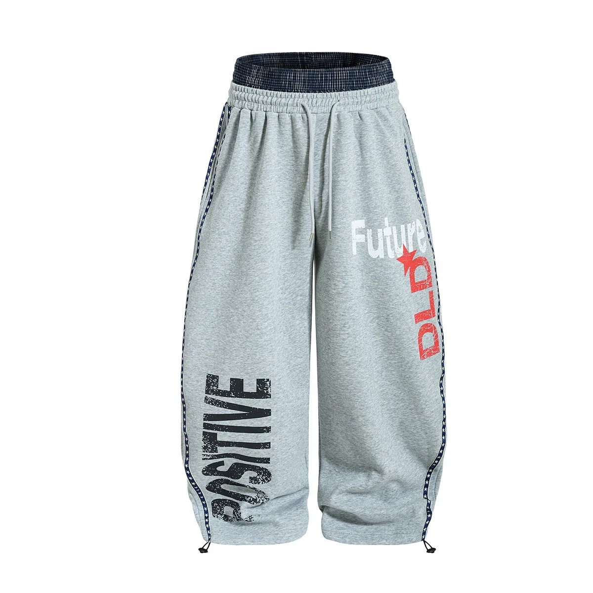 American retro distressed letter wide-leg drawstring sweatpants
