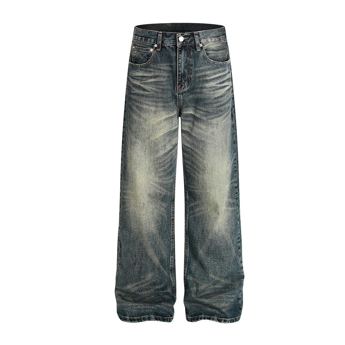 Jiayiku Trendy Brand 2025 Autumn New American High Street Washed Jeans Straight Tube Personalized Cleanfit Pants