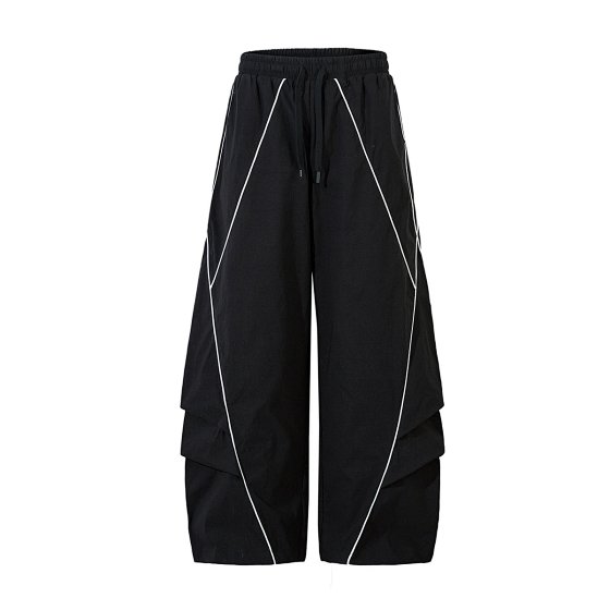 Men's Streetwear Cargo Pants Techwear Curved Blade Joggers Tactical Paratrooper Casual Trousers with Piping Design