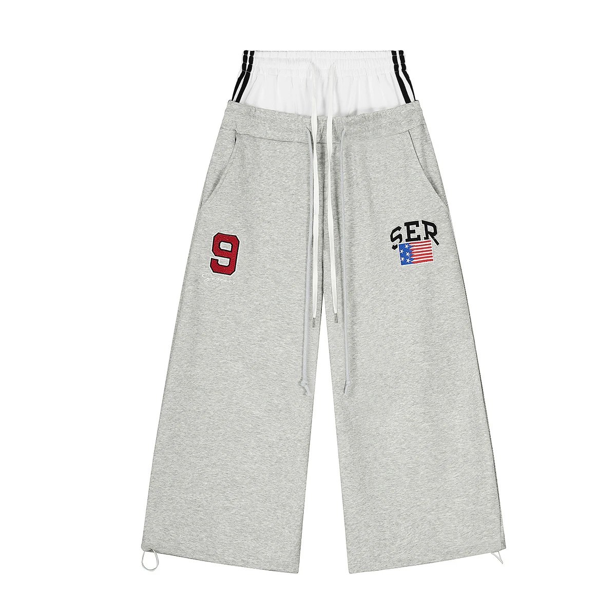 Jiayiku Trendy Brand 2025 Autumn American Retro Paratrooper Pants Fake Two piece Sports Bathroom Pants Wide Leg Casual Pants Men and Women