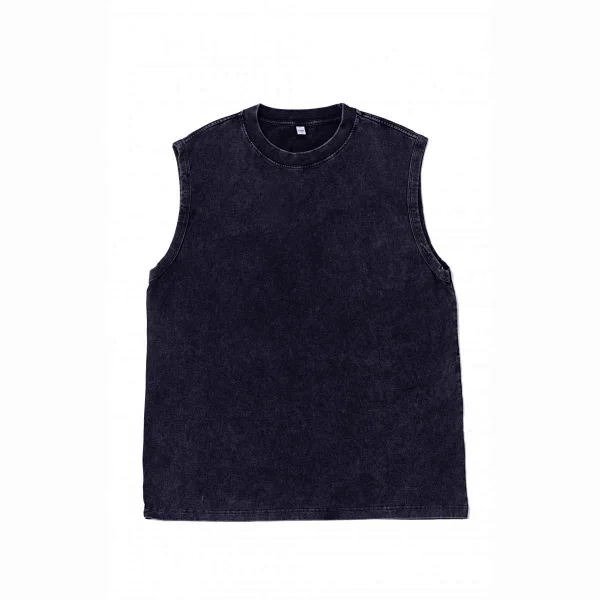 Washed distressed black sleeveless vest