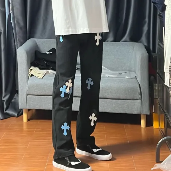 Chrome Hearts Cross Embroidered Black Jeans - 8