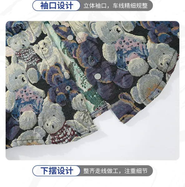 Teddy Bear Tapestry Print Oversized Shirt Jacket Multicolor Outerwear - 16